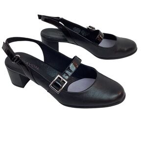 Aravon Mary Jane Womens 7 Classic Career Dress Slingback Pump Heel Leather Black